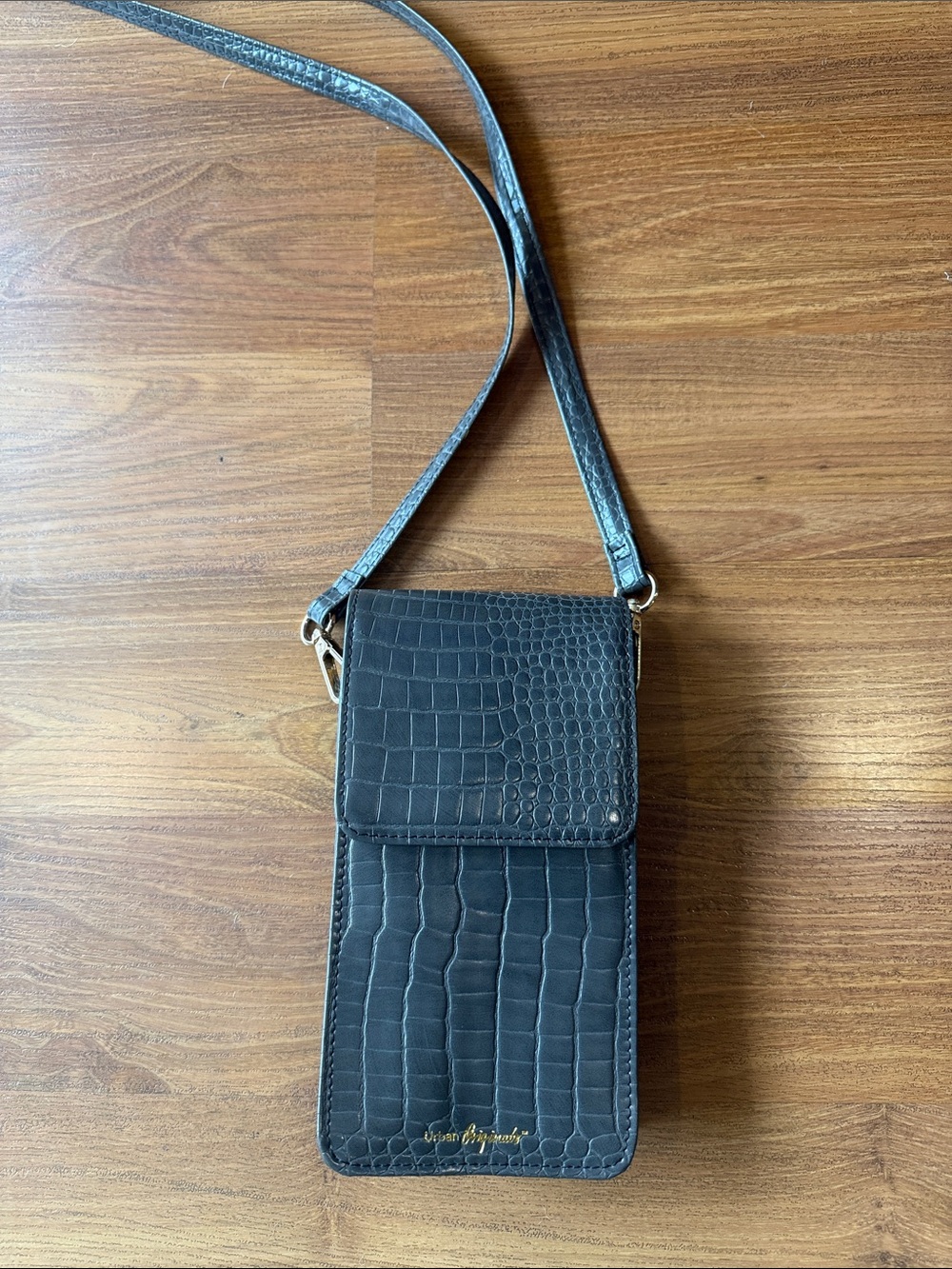 Urban Originals Crossbody Phone Bag in Black Croc-Embossed Leather